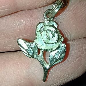 Vintage 925 Italian Silver Rose Charm On Figaro Chain Bracelet